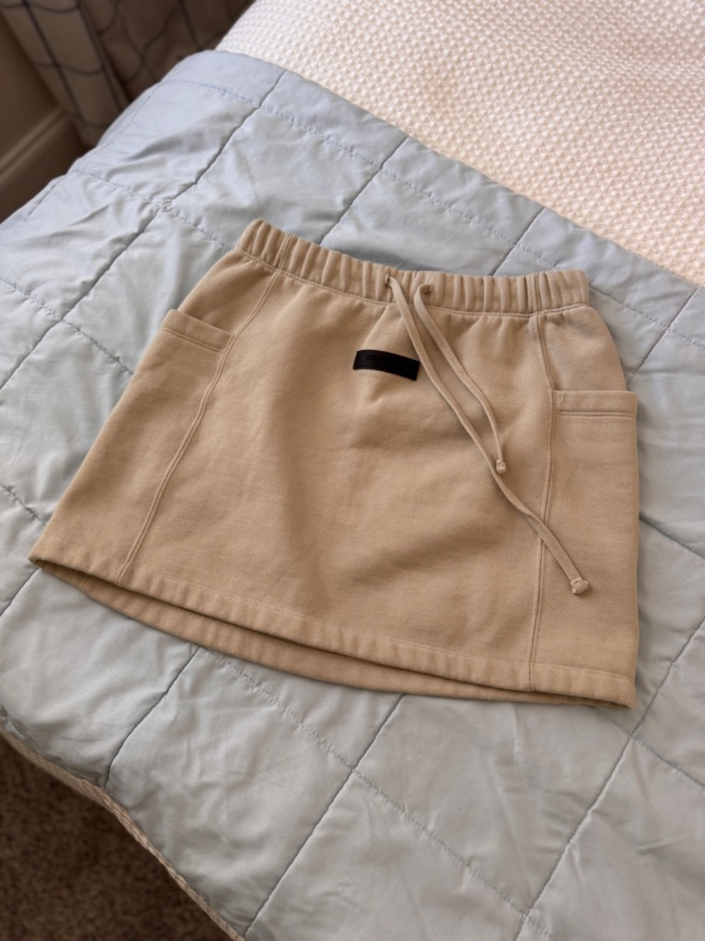 Essentials Neutral Beige Drawstring Mini Skirt